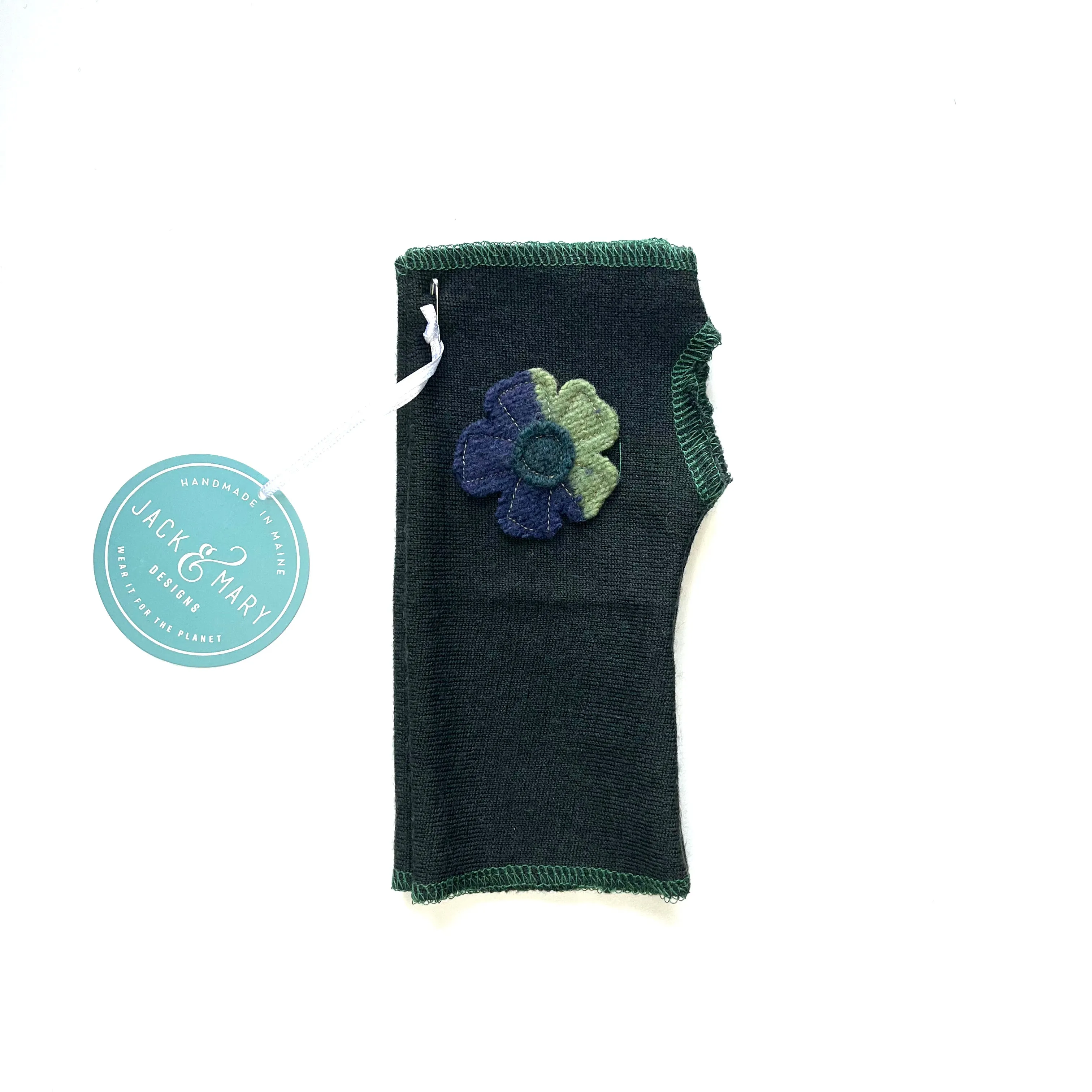 Fingerless Mittens Short, Green Merino Wool | 042