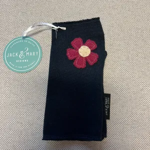 Fingerless Mittens Short, Navy with Magenta 163