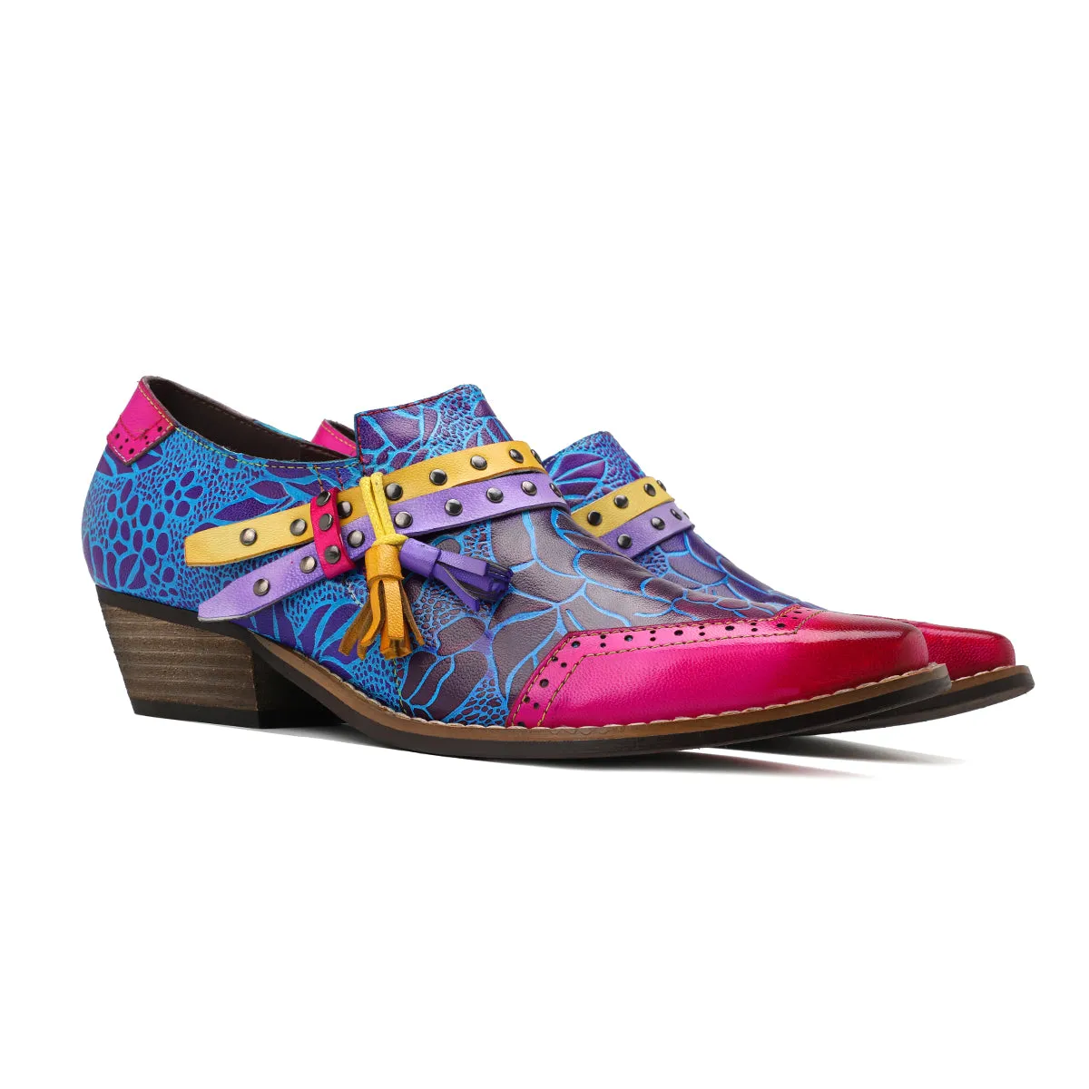 Flower-Accent Genuine Leather Booties Oxford Shoes