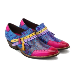 Flower-Accent Genuine Leather Booties Oxford Shoes