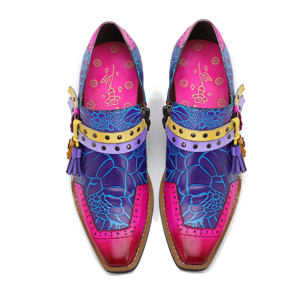 Flower-Accent Genuine Leather Booties Oxford Shoes