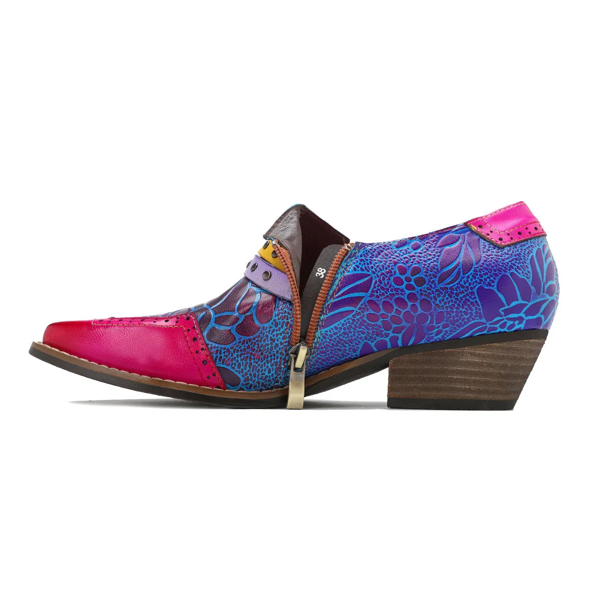 Flower-Accent Genuine Leather Booties Oxford Shoes
