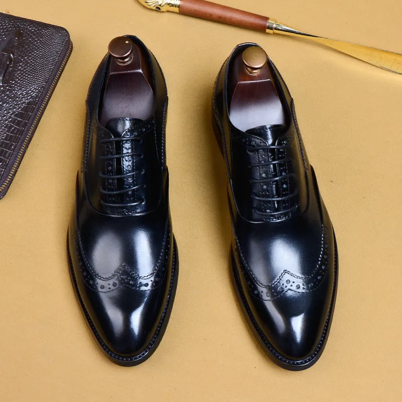Formal Leather Shoes Men's Genuine Leather England Style Carving Brogue Men's Shoes Top Layer Cowhide Business Formal Wear Pointed Oxford Shoes25858