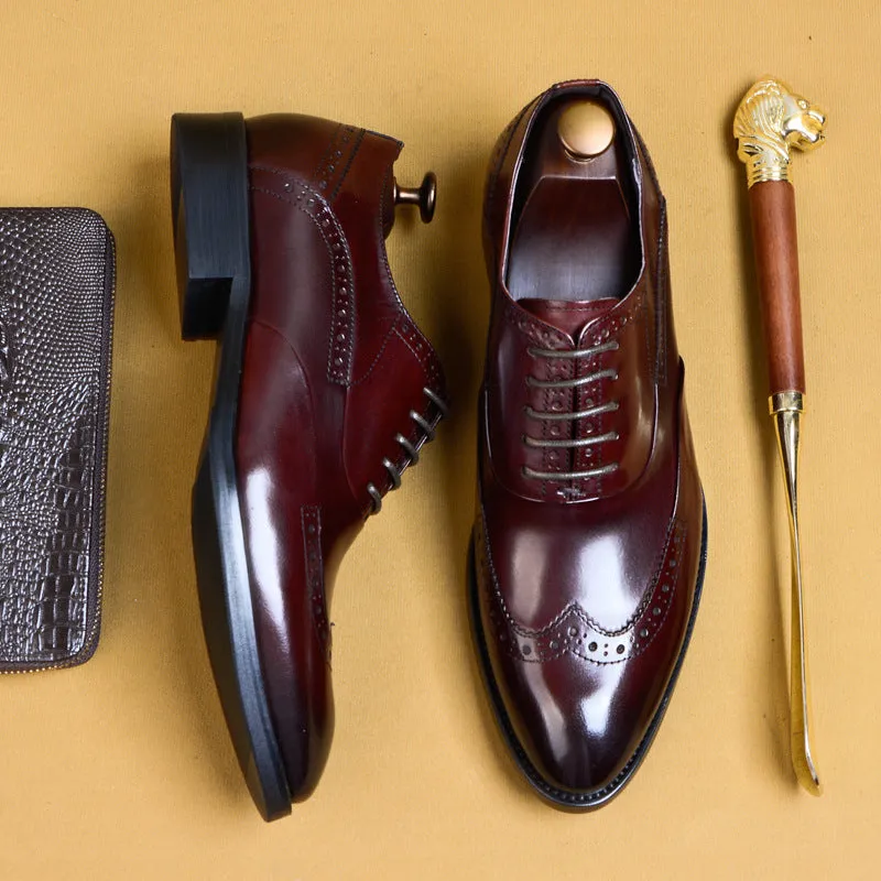 Formal Leather Shoes Men's Genuine Leather England Style Carving Brogue Men's Shoes Top Layer Cowhide Business Formal Wear Pointed Oxford Shoes25858