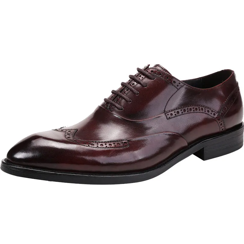 Formal Leather Shoes Men's Genuine Leather England Style Carving Brogue Men's Shoes Top Layer Cowhide Business Formal Wear Pointed Oxford Shoes25858