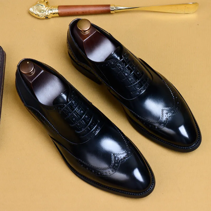 Formal Leather Shoes Men's Genuine Leather England Style Carving Brogue Men's Shoes Top Layer Cowhide Business Formal Wear Pointed Oxford Shoes25858