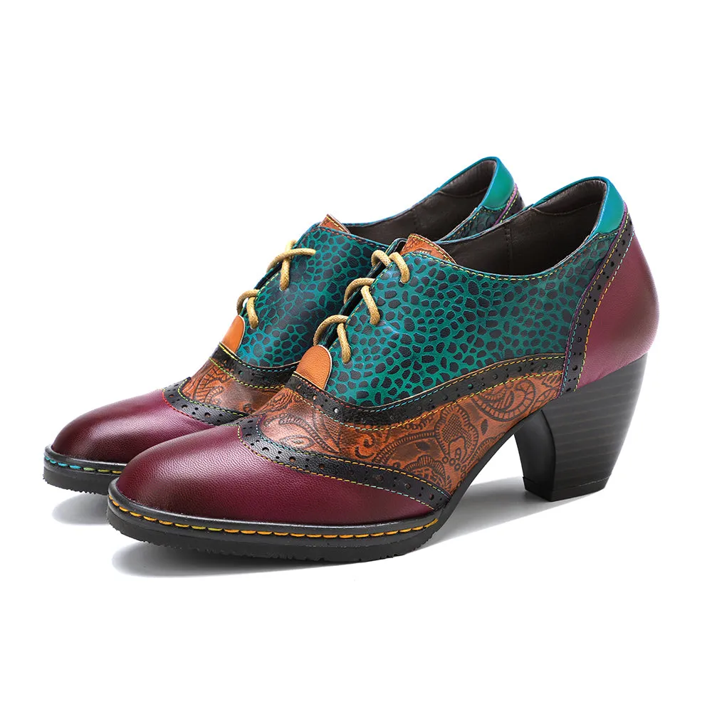 Geometric Shoelace Leather Heel Oxford Shoes Boots