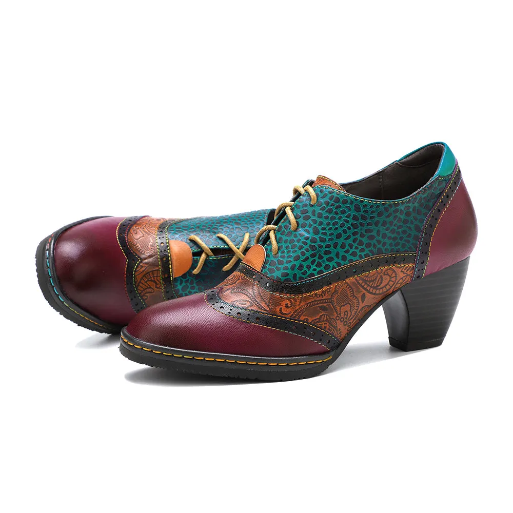 Geometric Shoelace Leather Heel Oxford Shoes Boots