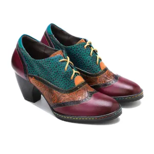Geometric Shoelace Leather Heel Oxford Shoes Boots