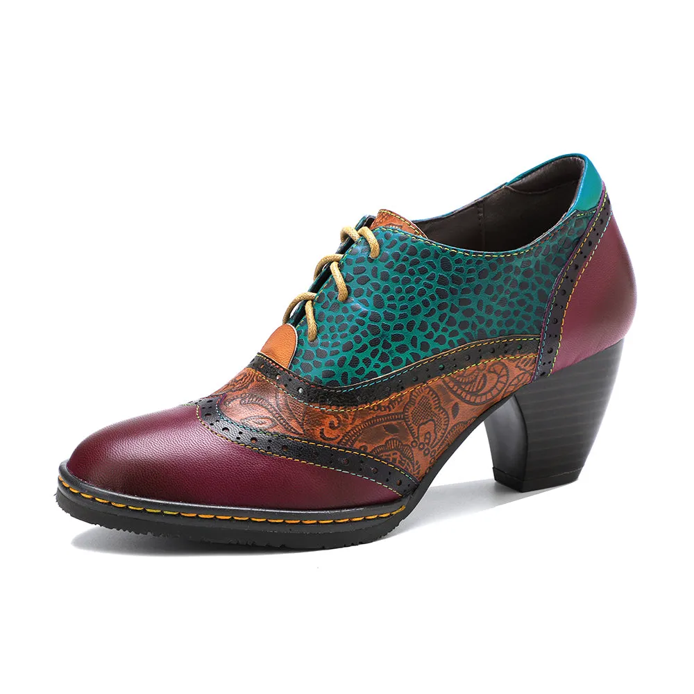 Geometric Shoelace Leather Heel Oxford Shoes Boots