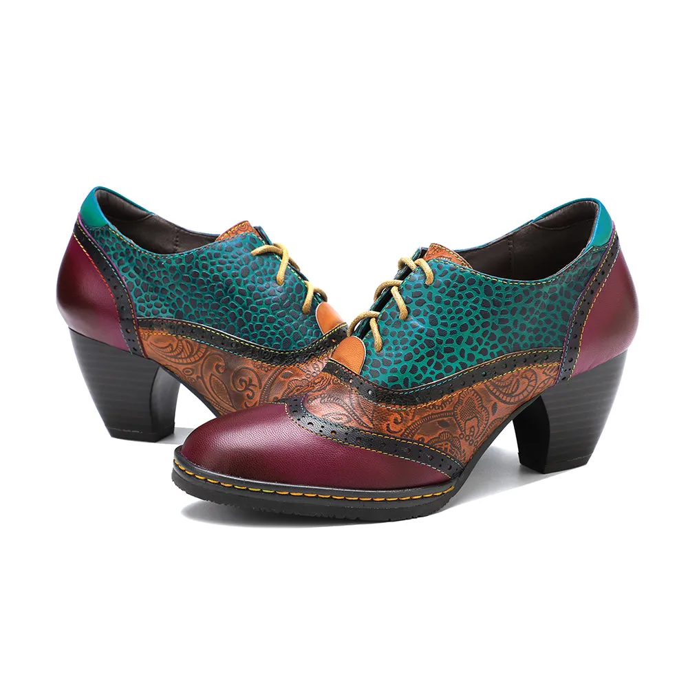 Geometric Shoelace Leather Heel Oxford Shoes Boots