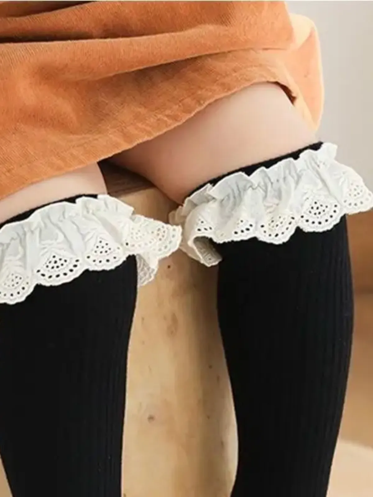 Girls Need Black Socks with Lace Trim Socks