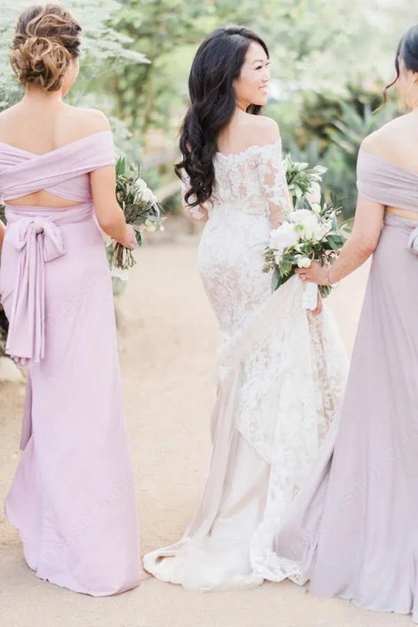 Gorgeous Off Shoulder White Lace Long Sleeves Mermaid Wedding Dress WD119