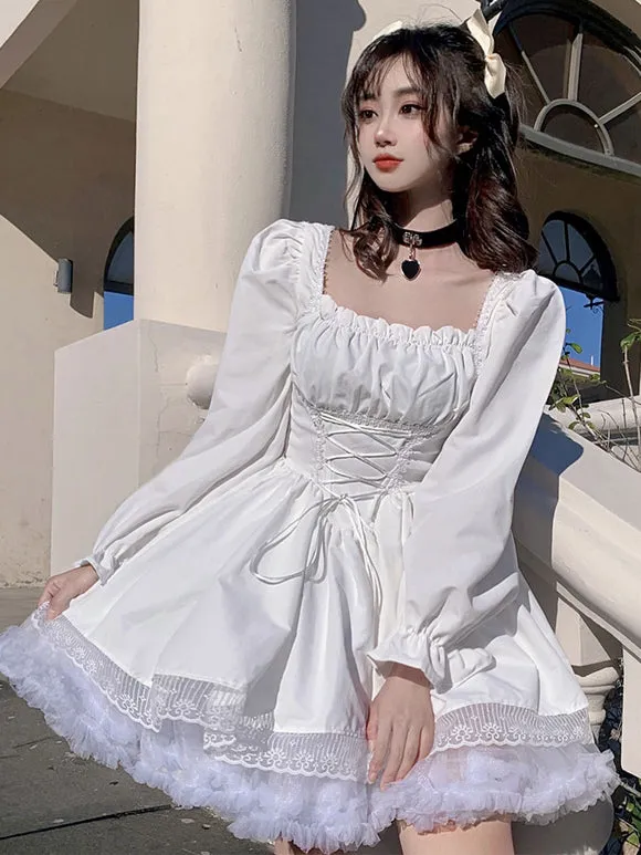 Gothic Lolita Dresses Lace Up Lace White