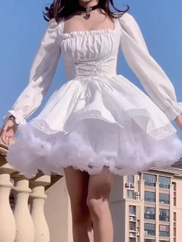 Gothic Lolita Dresses Lace Up Lace White