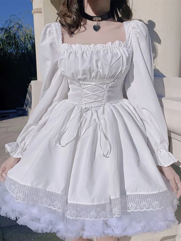 Gothic Lolita Dresses Lace Up Lace White