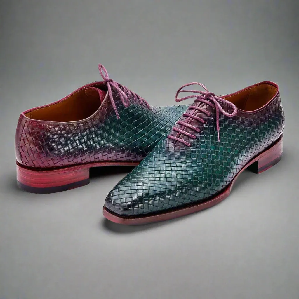 Green Patina Braided Leather Brogue Oxfords - Formal Shoes