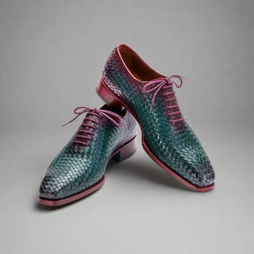 Green Patina Braided Leather Brogue Oxfords - Formal Shoes