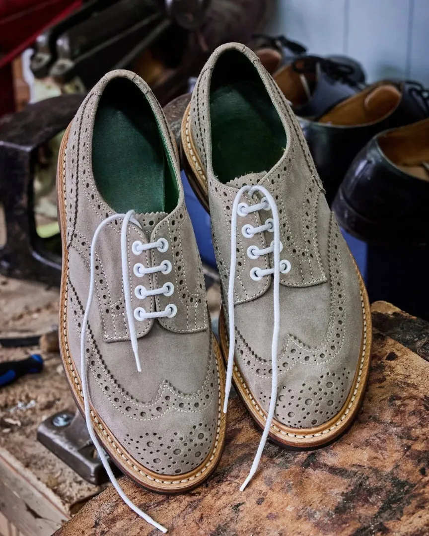 Grey Italian Suede Leather Brogue Wingtip Goodyear Welted Oxfords - Formal Shoes