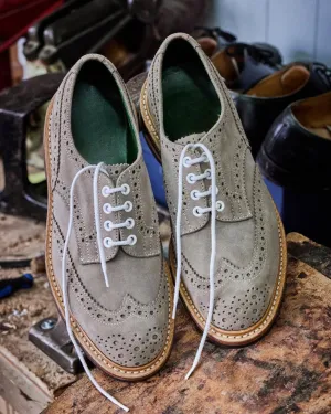 Grey Italian Suede Leather Brogue Wingtip Goodyear Welted Oxfords - Formal Shoes