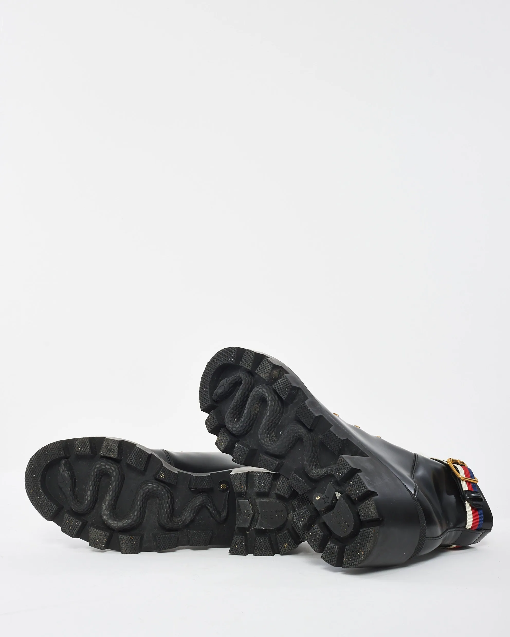 Gucci Black Calfskin Sylvie Web Lace Up Combat Boot - 39