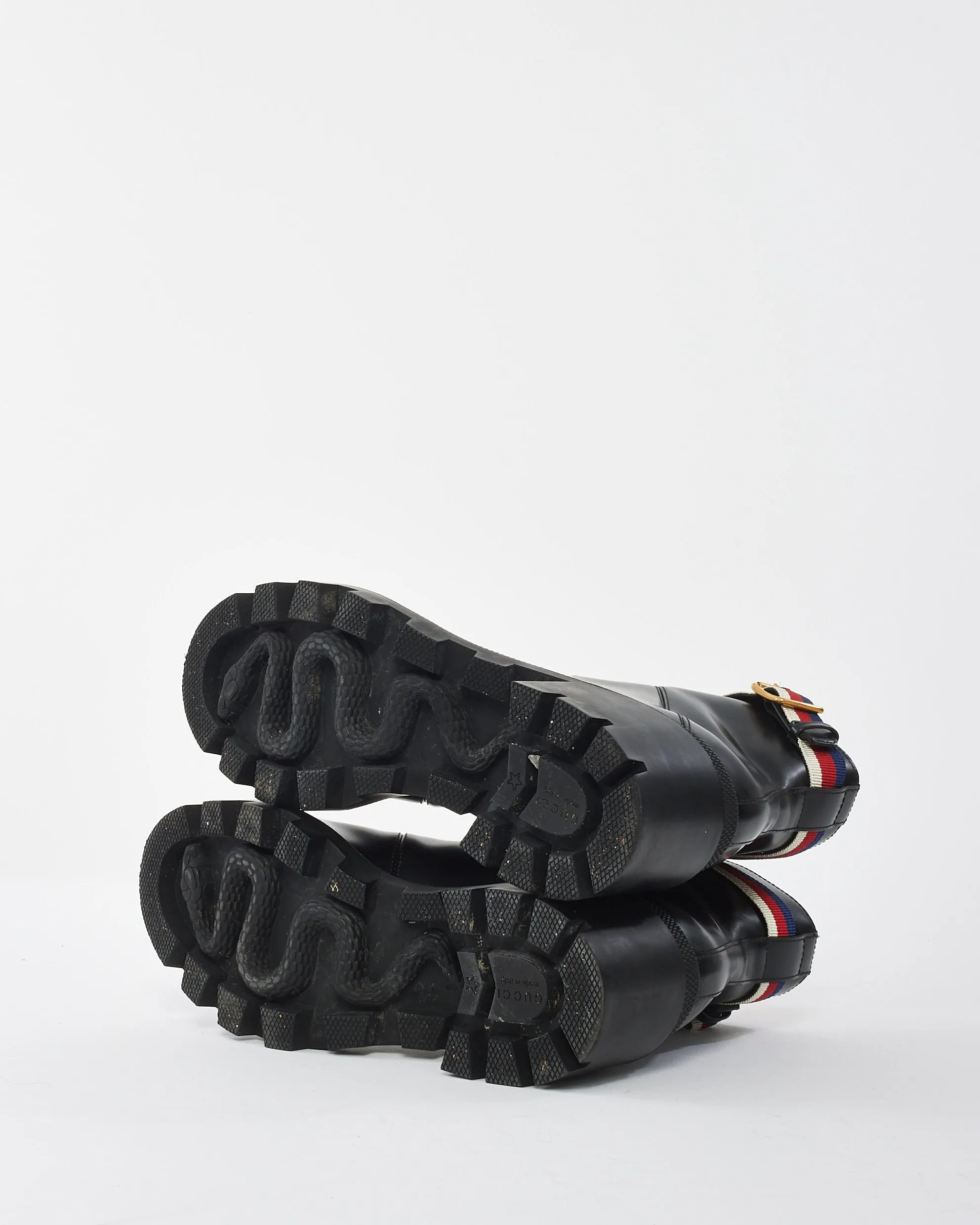 Gucci Black Calfskin Sylvie Web Lace Up Combat Boot - 39