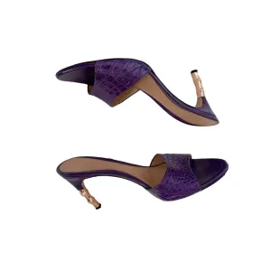 Gucci Purple Croc Embossed Bamboo Heels