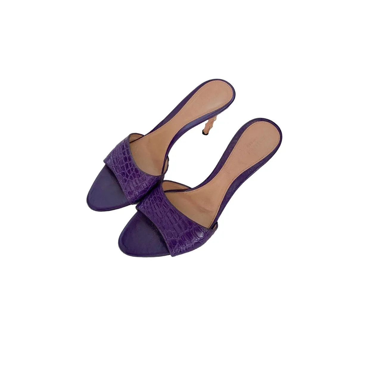 Gucci Purple Croc Embossed Bamboo Heels