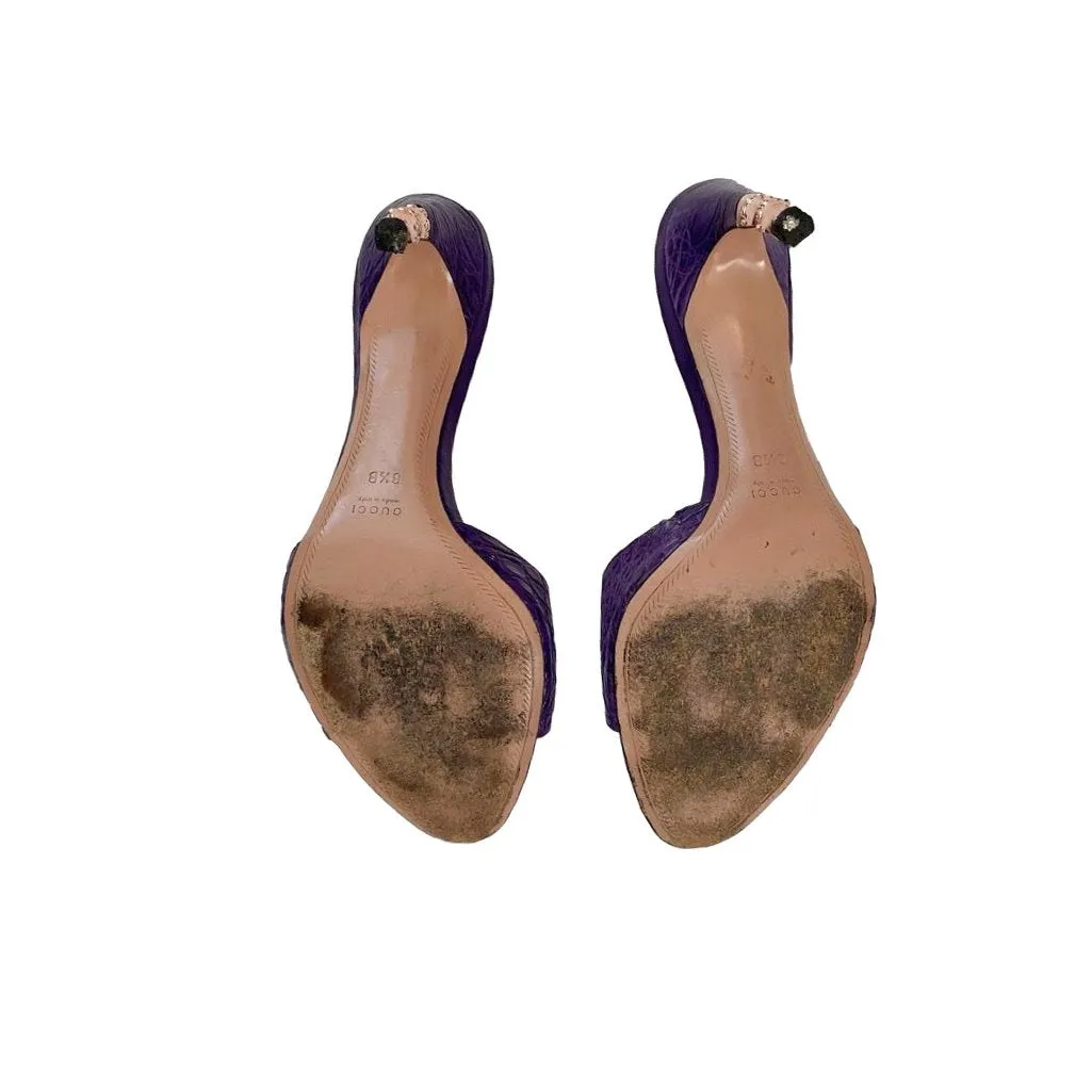Gucci Purple Croc Embossed Bamboo Heels