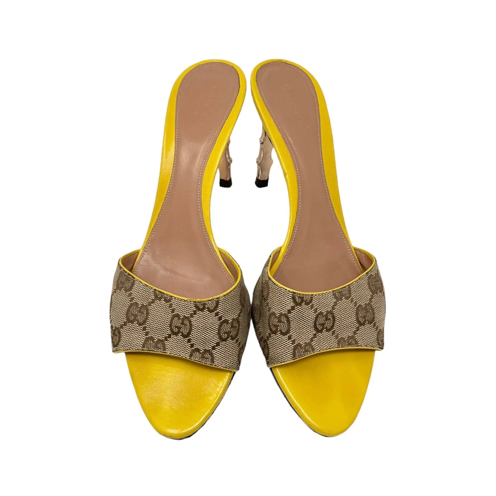 Gucci Yellow Croc Embossed Bamboo Heels