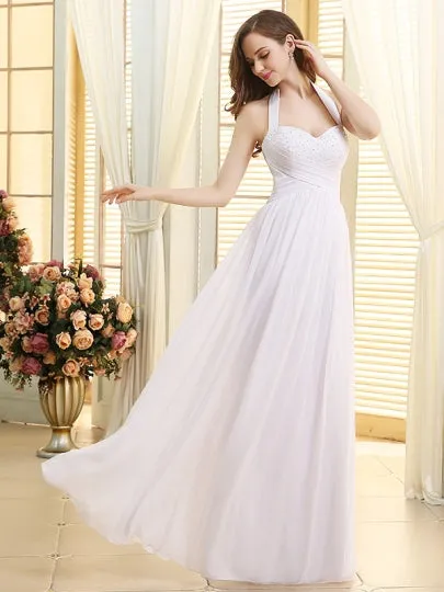 Halter Neck Lace-Up Beach Wedding Dress