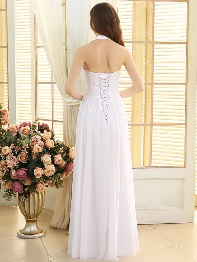 Halter Neck Lace-Up Beach Wedding Dress