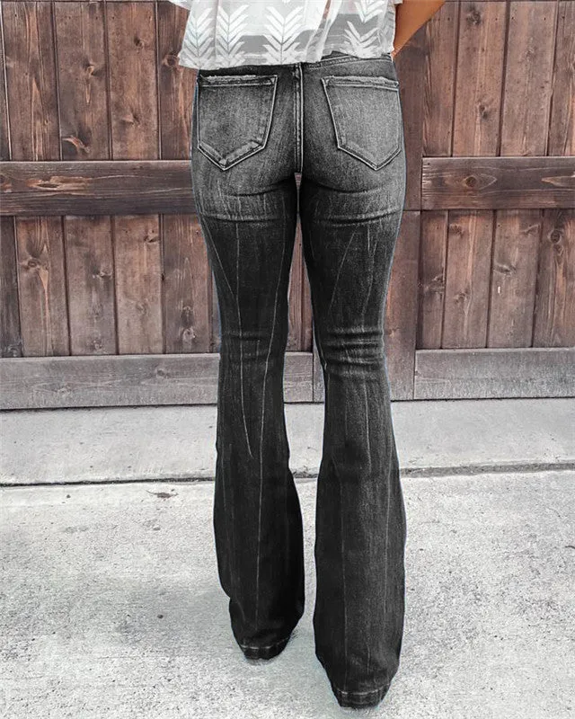 High Waist Ripped Breathable Flare Bell Bottom Jeans For Women
