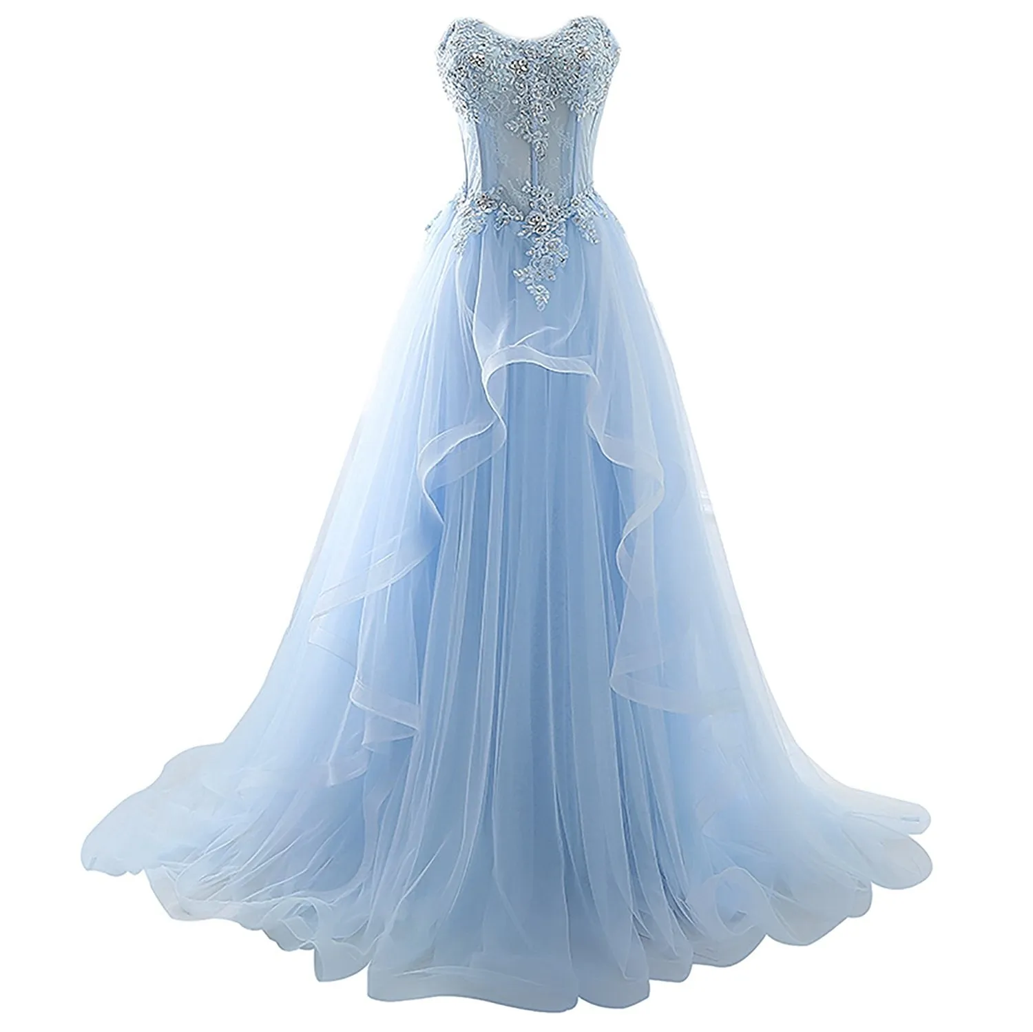 Ice Blue Lace Up Prom Dress