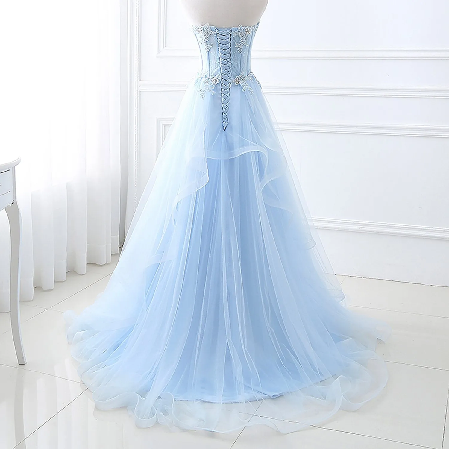 Ice Blue Lace Up Prom Dress