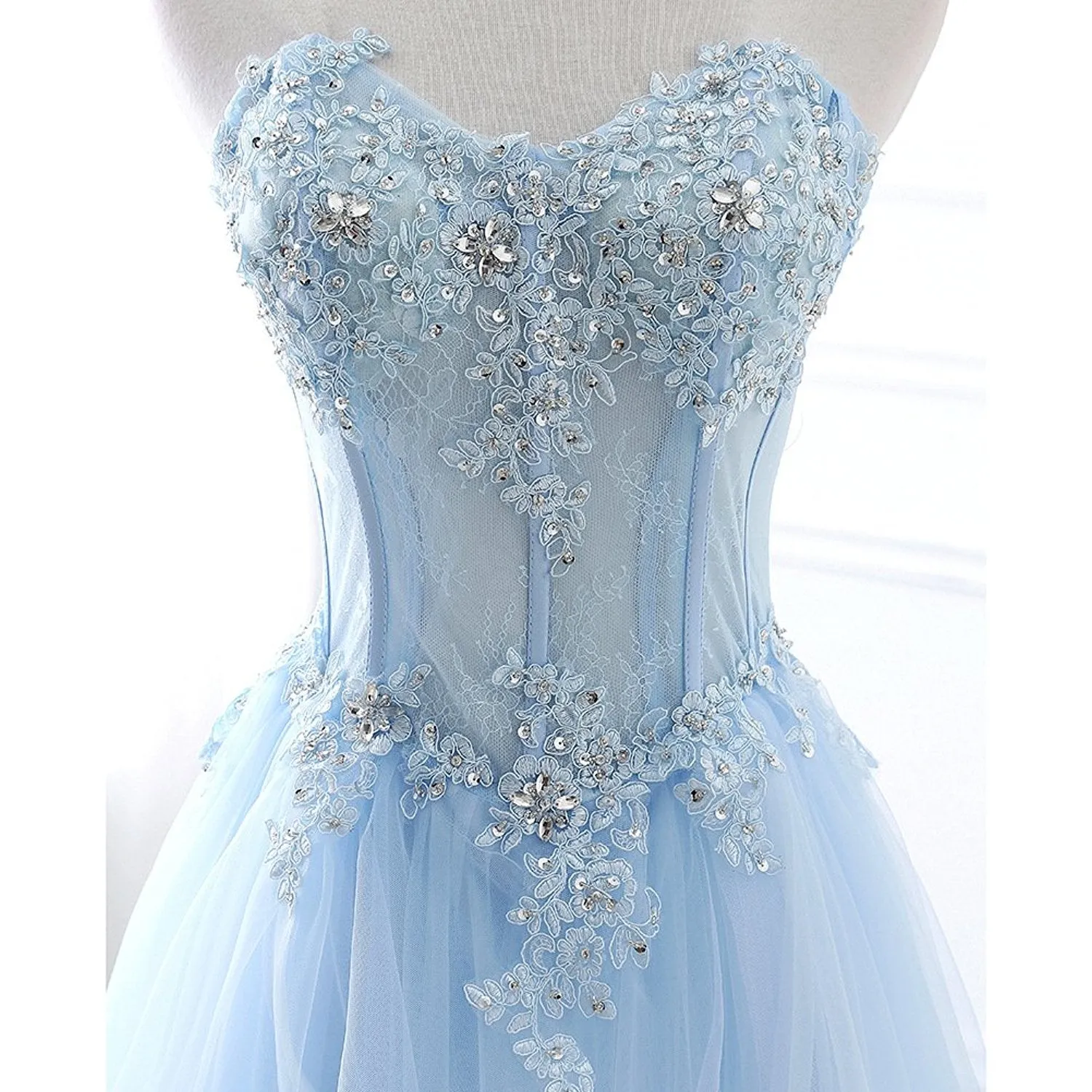 Ice Blue Lace Up Prom Dress