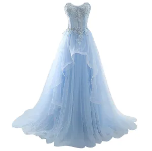 Ice Blue Lace Up Prom Dress