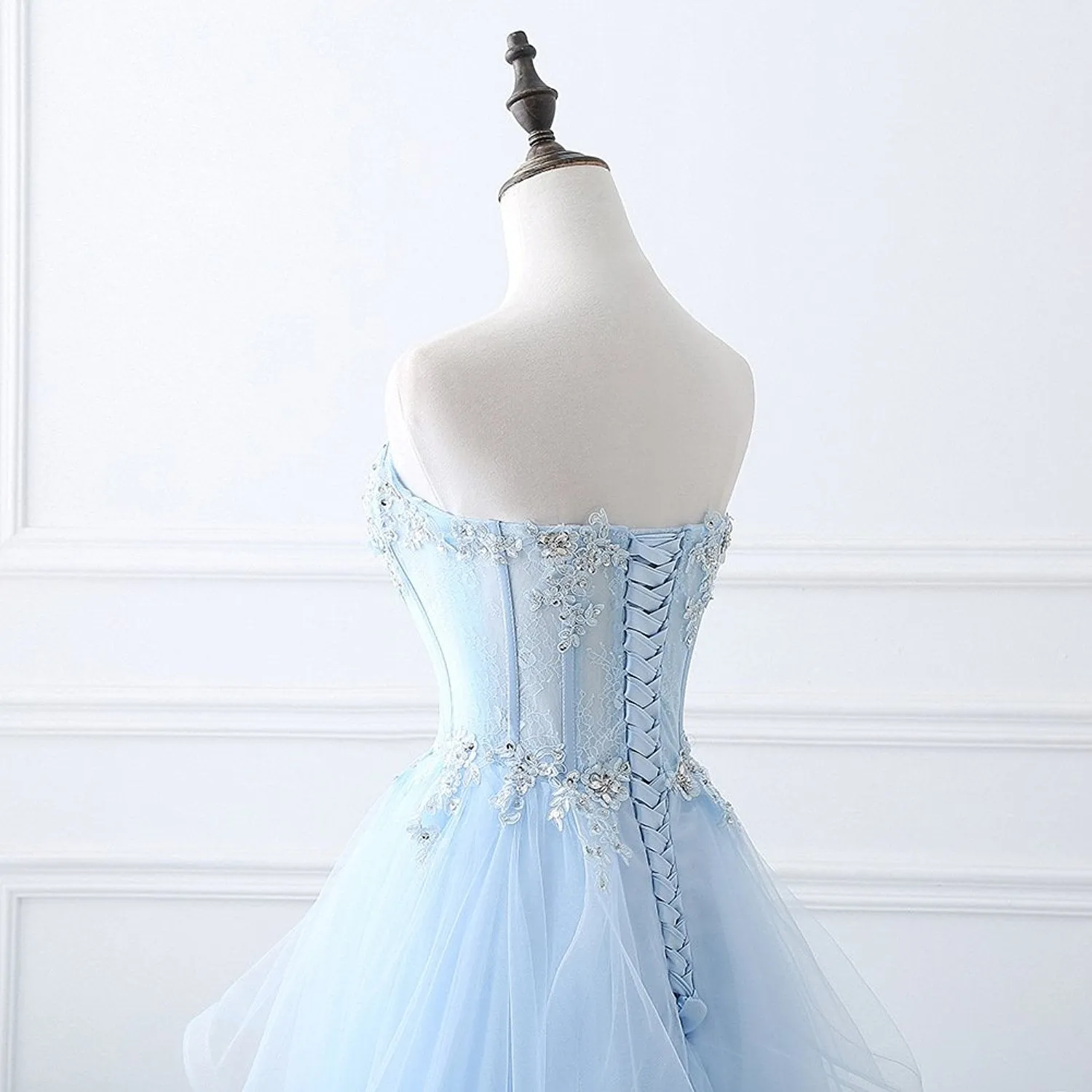 Ice Blue Lace Up Prom Dress