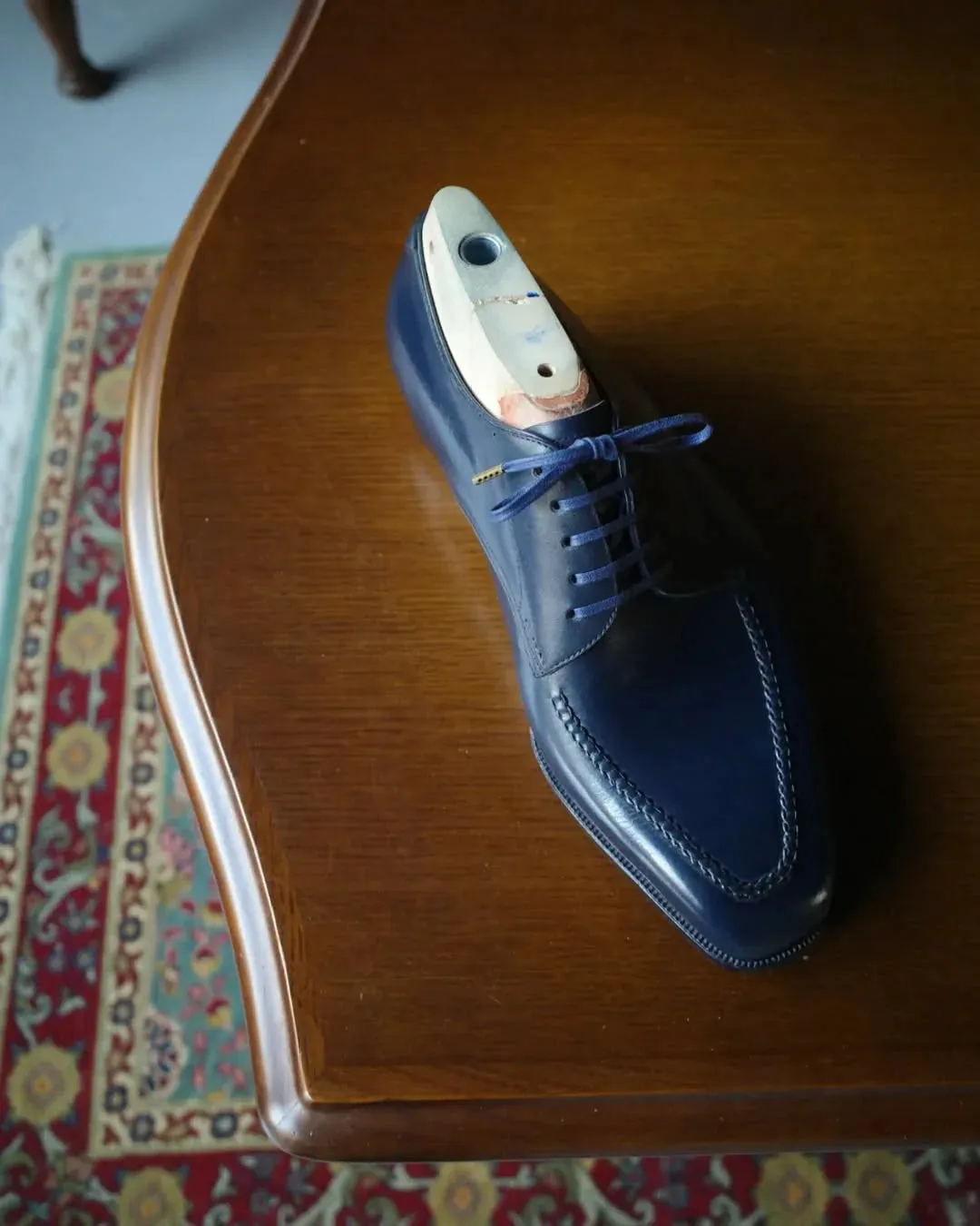 Italian Blue Leather Laura Brogue Derby Oxfords - Formal Shoes