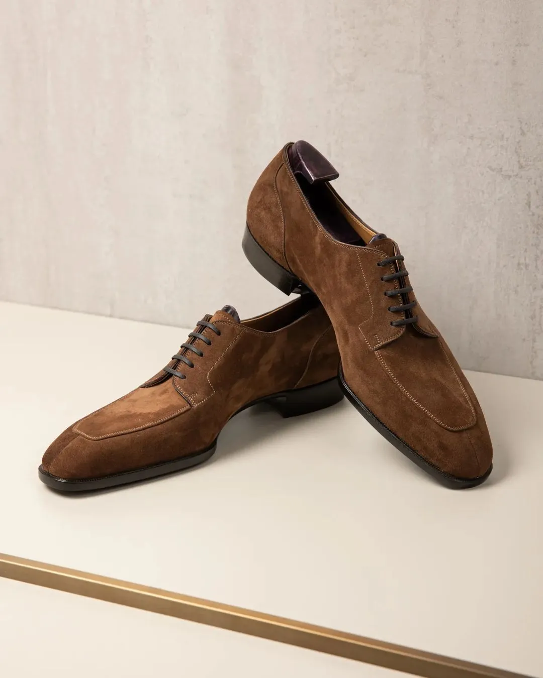 Italian Brown Suede Laura Brogue Derby Oxfords - Formal Shoes