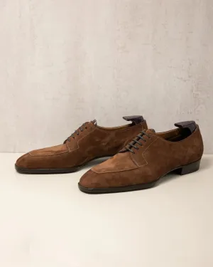 Italian Brown Suede Laura Brogue Derby Oxfords - Formal Shoes