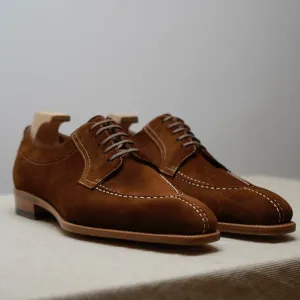 Italian Brown Suede Leather Laura Brogue Derby Oxfords - Formal Shoes