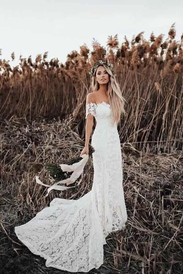 Ivory Mermaid Lace Wedding Dresses Neckline Beach Wedding Dress TN201
