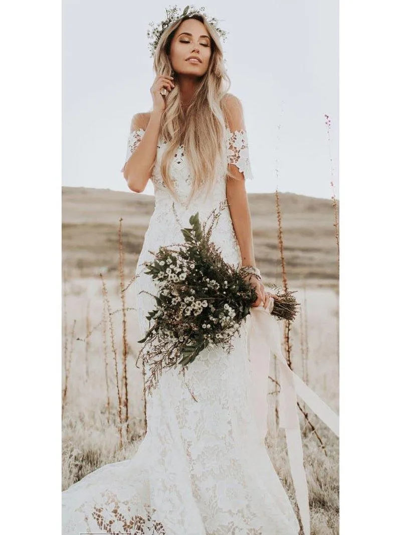 Ivory Mermaid Lace Wedding Dresses Neckline Beach Wedding Dress TN201