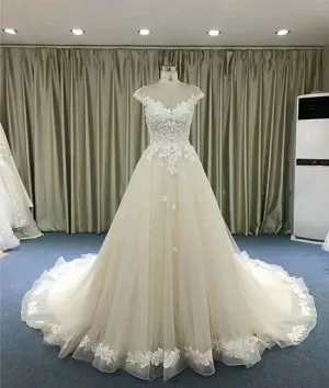 Ivory tulle lace long prom dress, lace evening dress