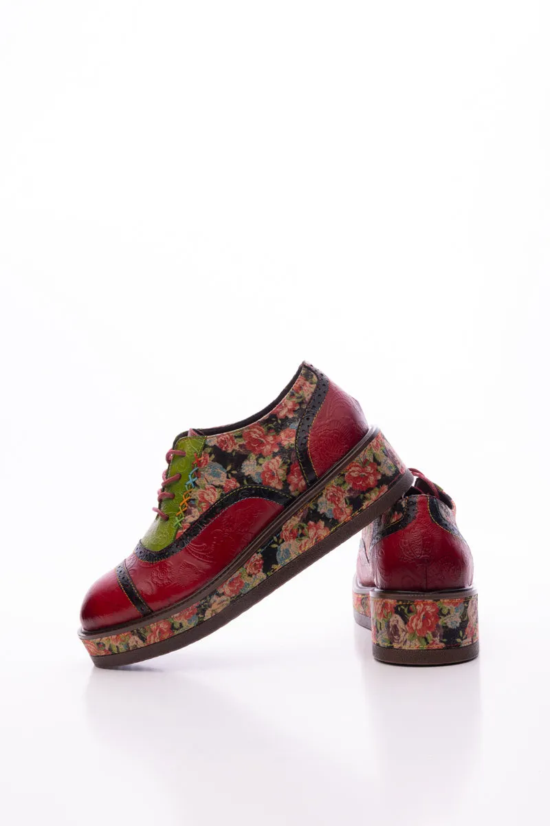 Janie Floral Embossed Leather Platform Oxford