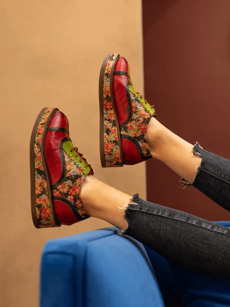 Janie Floral Embossed Leather Platform Oxford