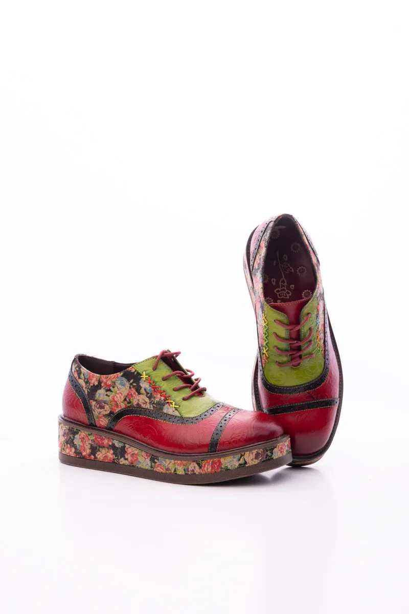 Janie Floral Embossed Leather Platform Oxford