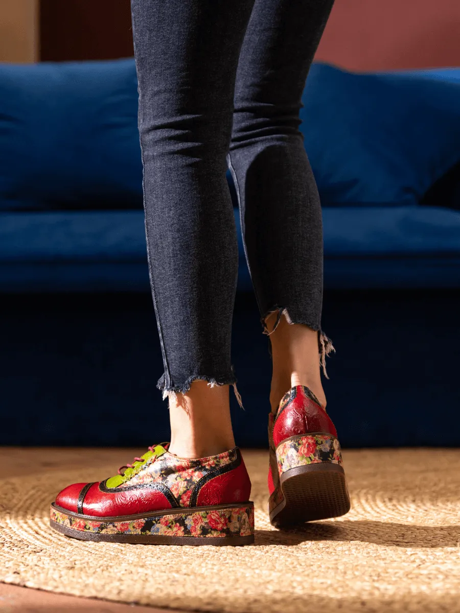 Janie Floral Embossed Leather Platform Oxford