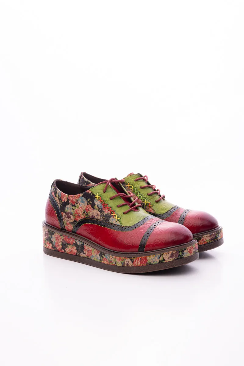 Janie Floral Embossed Leather Platform Oxford